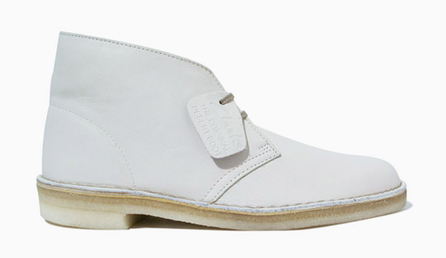 Clarks White Leather Desert Boots 