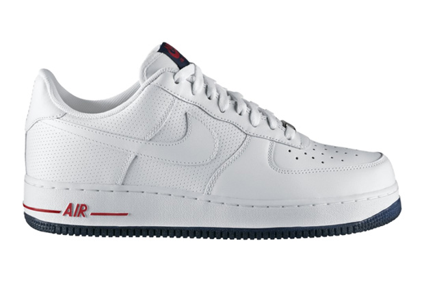 navy blue white and red air force ones
