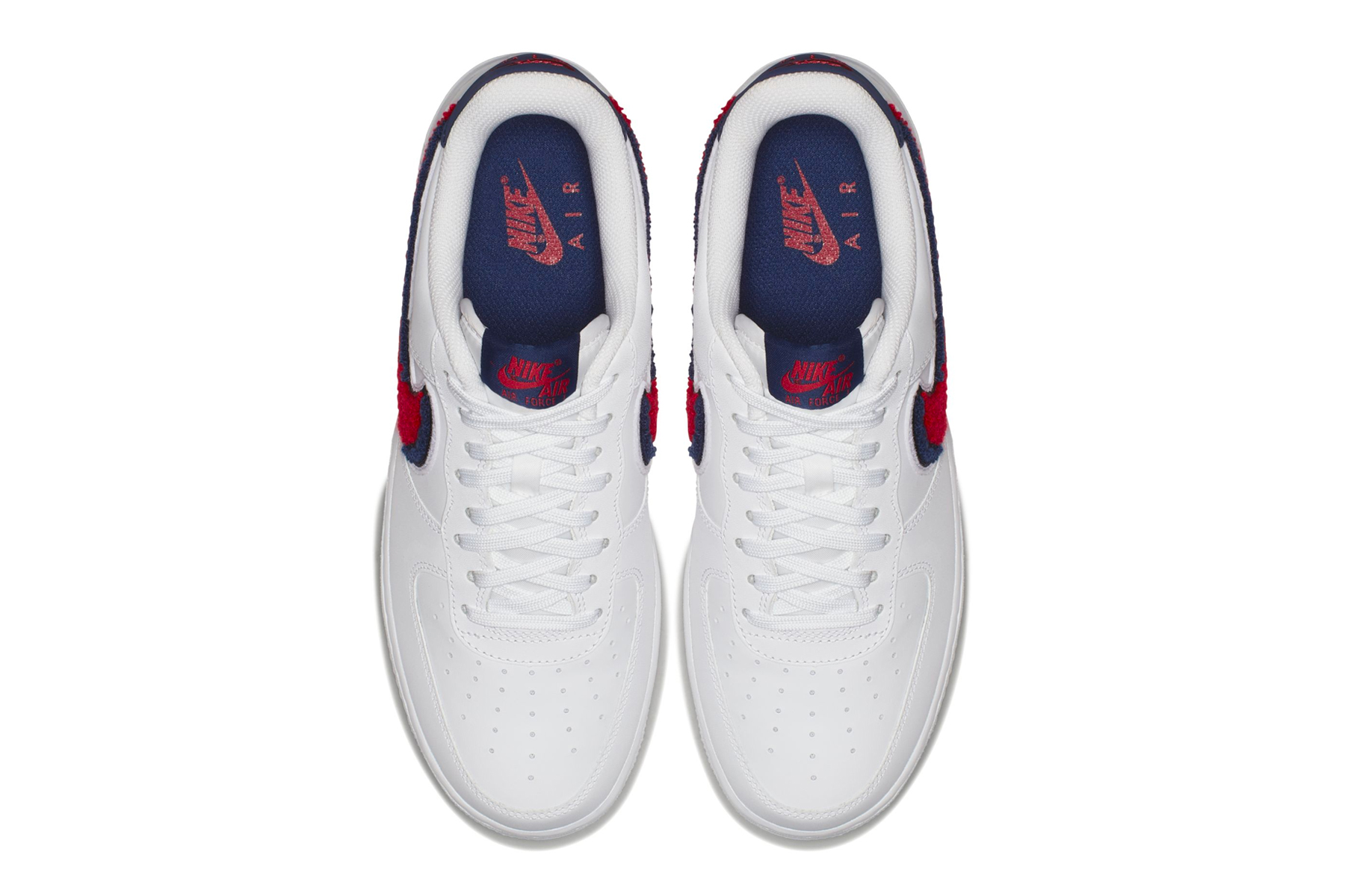 nike air force 1 chenille swoosh red blue