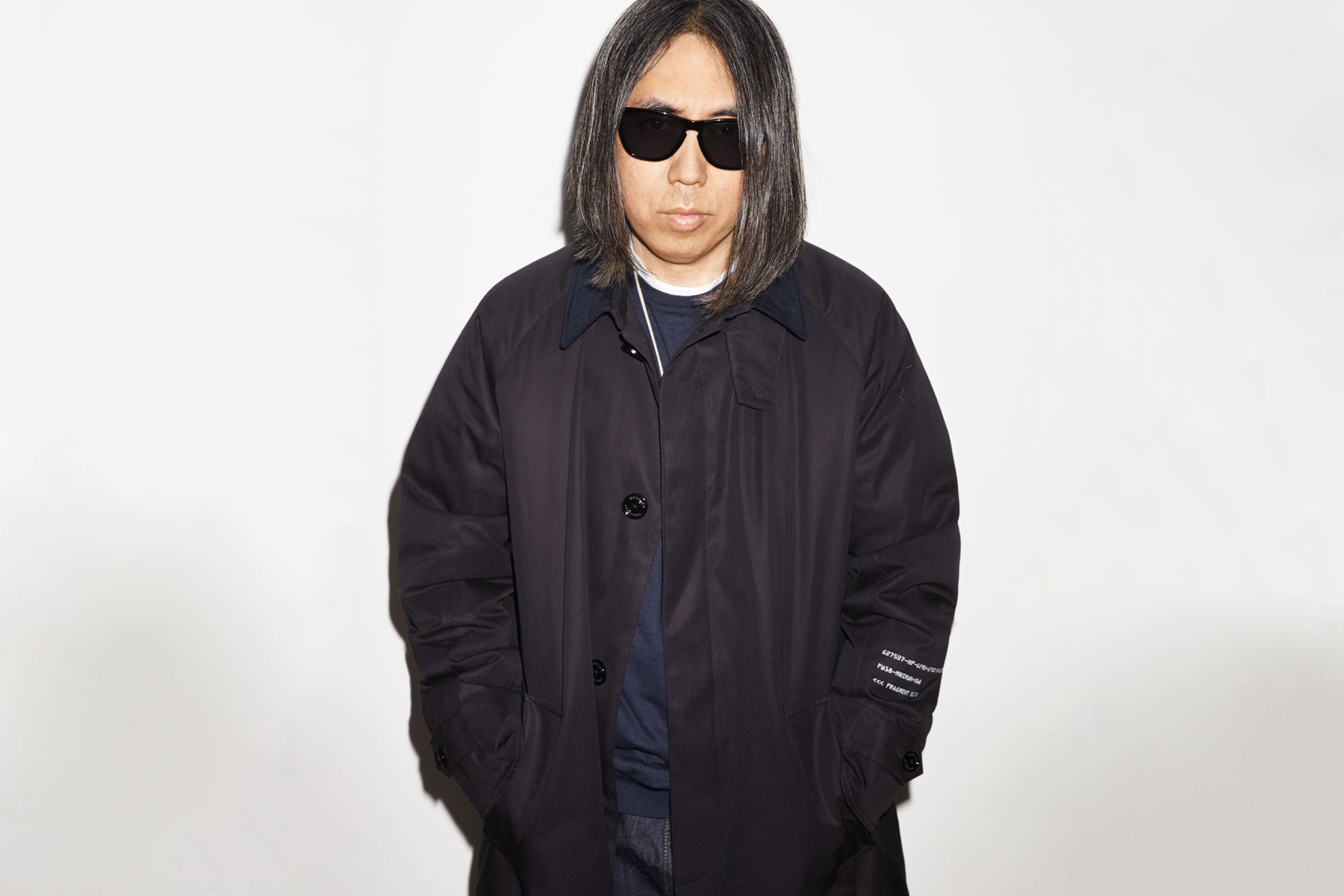 7 moncler fragment design hiroshi fujiwara collaboration black jacket sweater necklace sunglasses white tee shirt