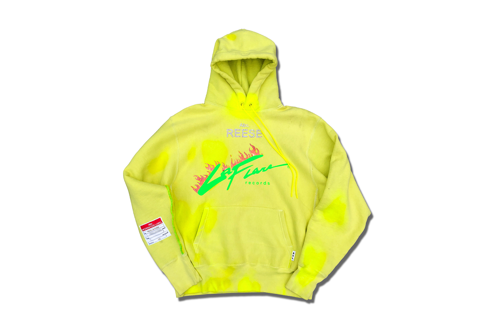 Advisory Board Crystals Custom bespoke Hoodie Reese Records swarovski holographic vinyl spray paint crystal-infused dye paracord pull strings pull tab yellow exclusve
