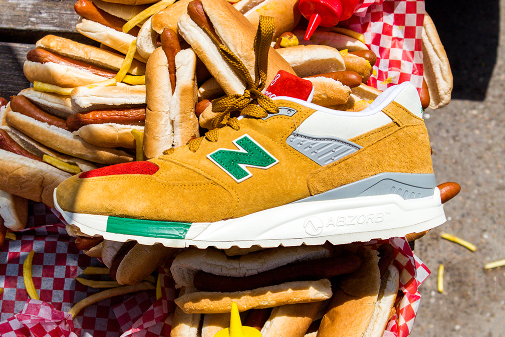 J. Crew New Balance 998 Ketchup Mustard Colorway red green pickle relish yellow hot dog 4th of july condiments July 12 special packaging