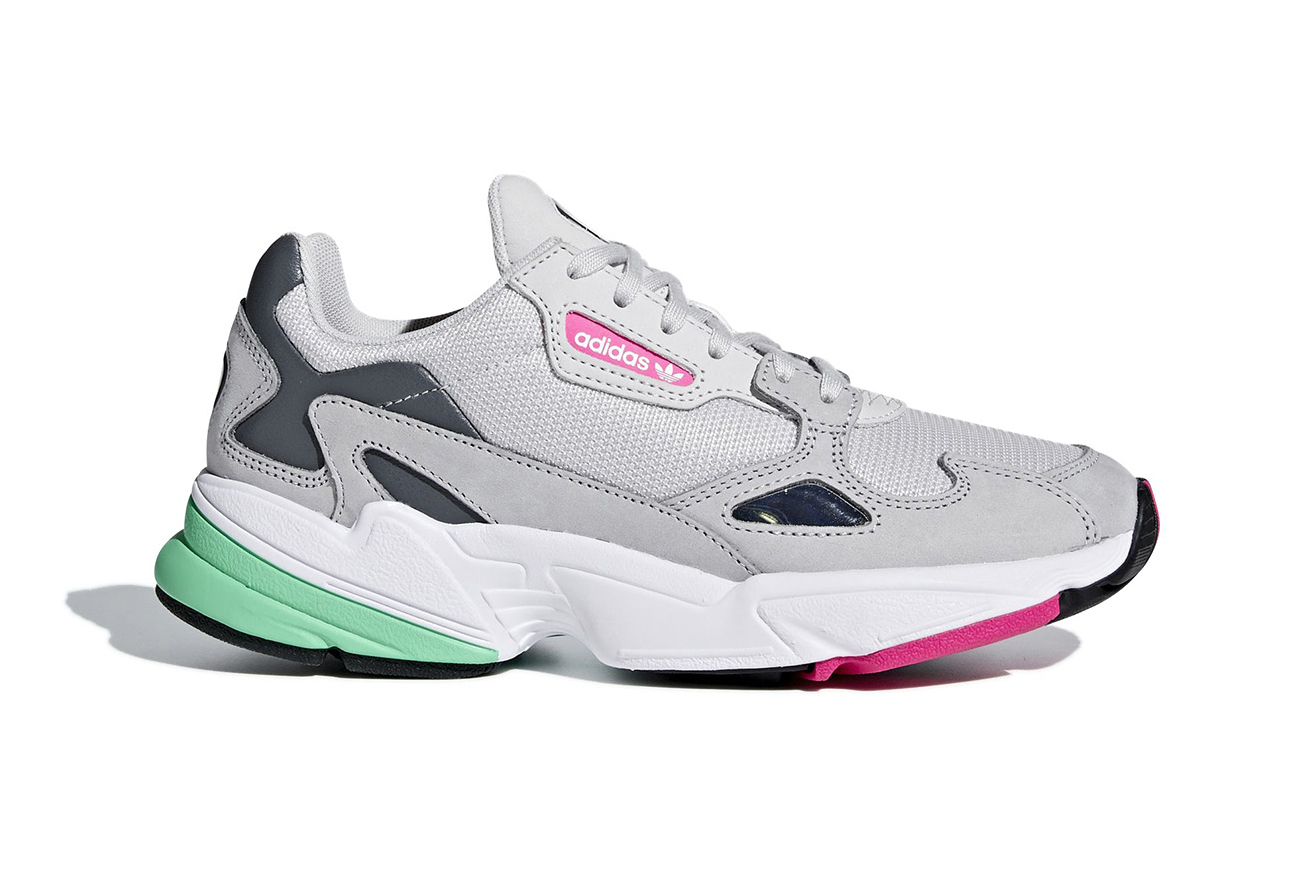 adidas originals falcon trainers in blue and pink