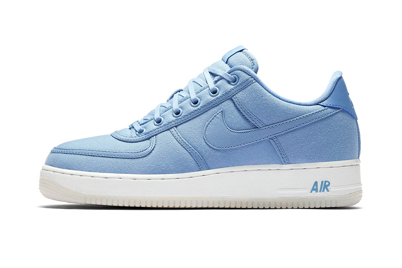 white and sky blue air force ones