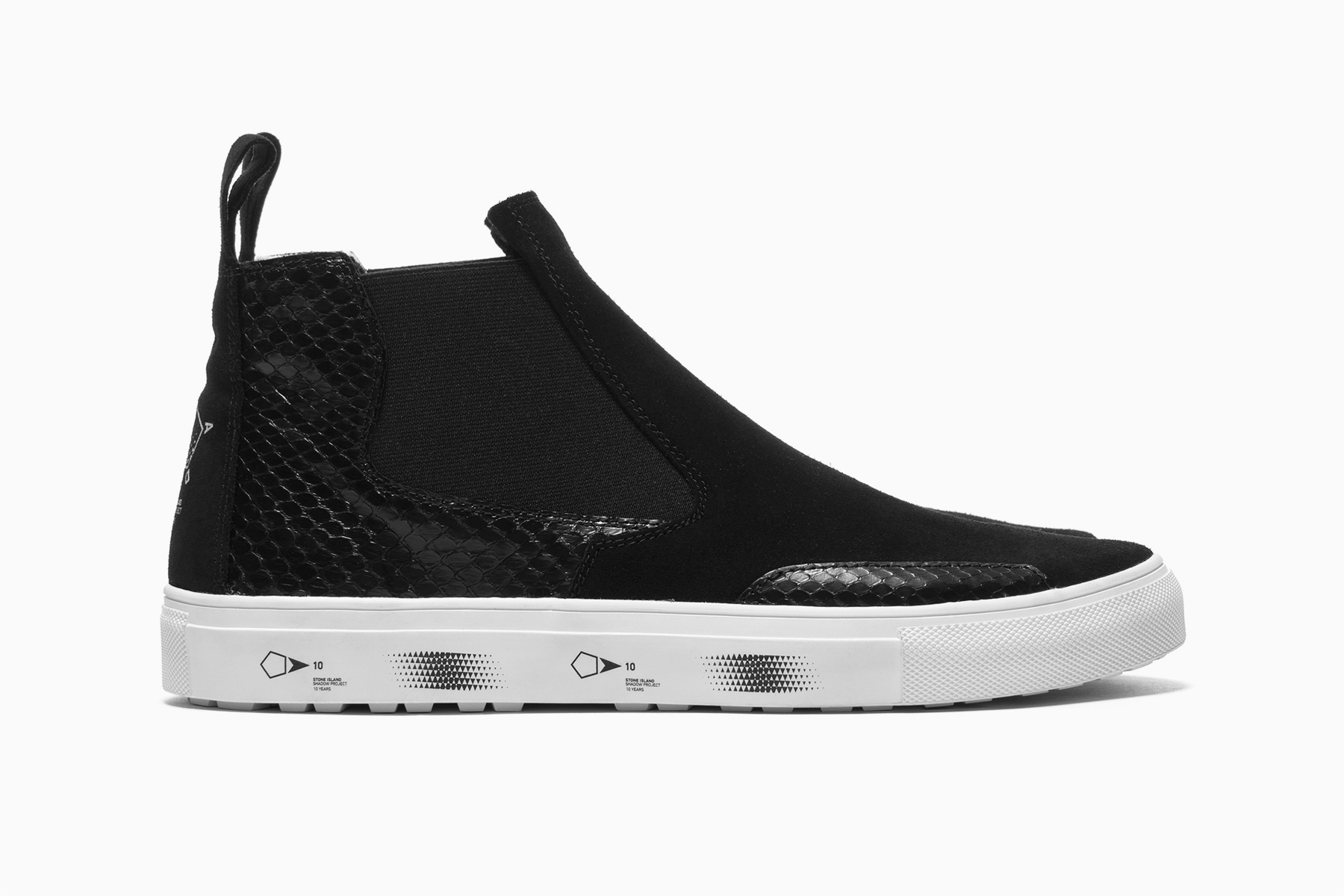 Stone Island Shadow Project 10 Year Anniversary Slip on boot Black Suede Snakeskin