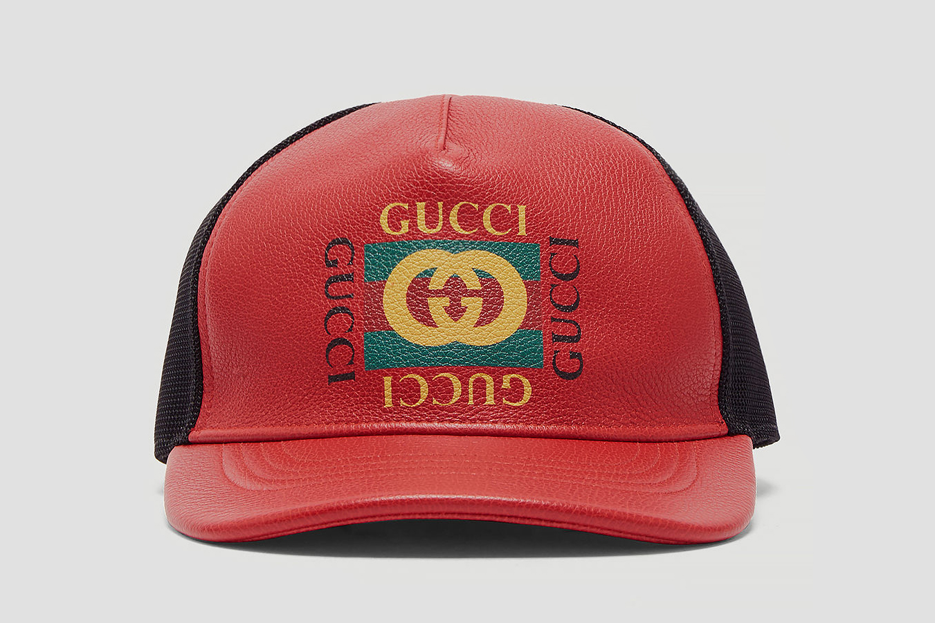 Gucci Logo Print Leather Trucker Hat 