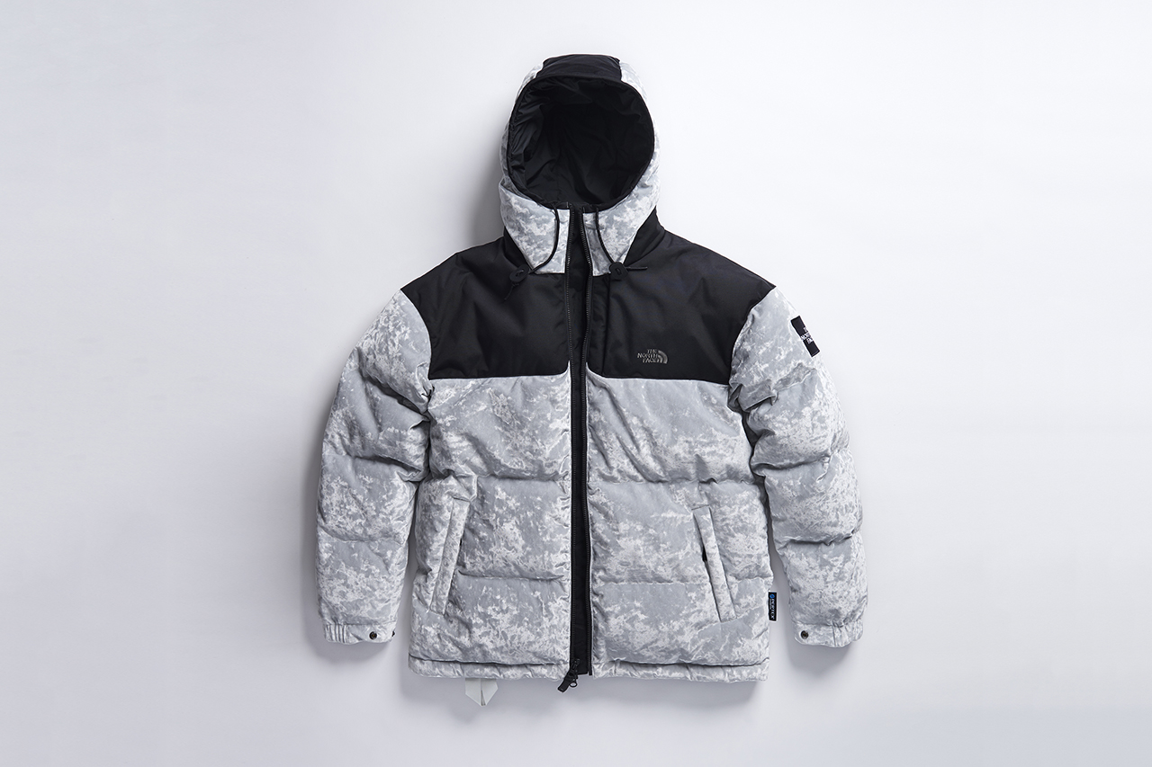 black and white north face jacket