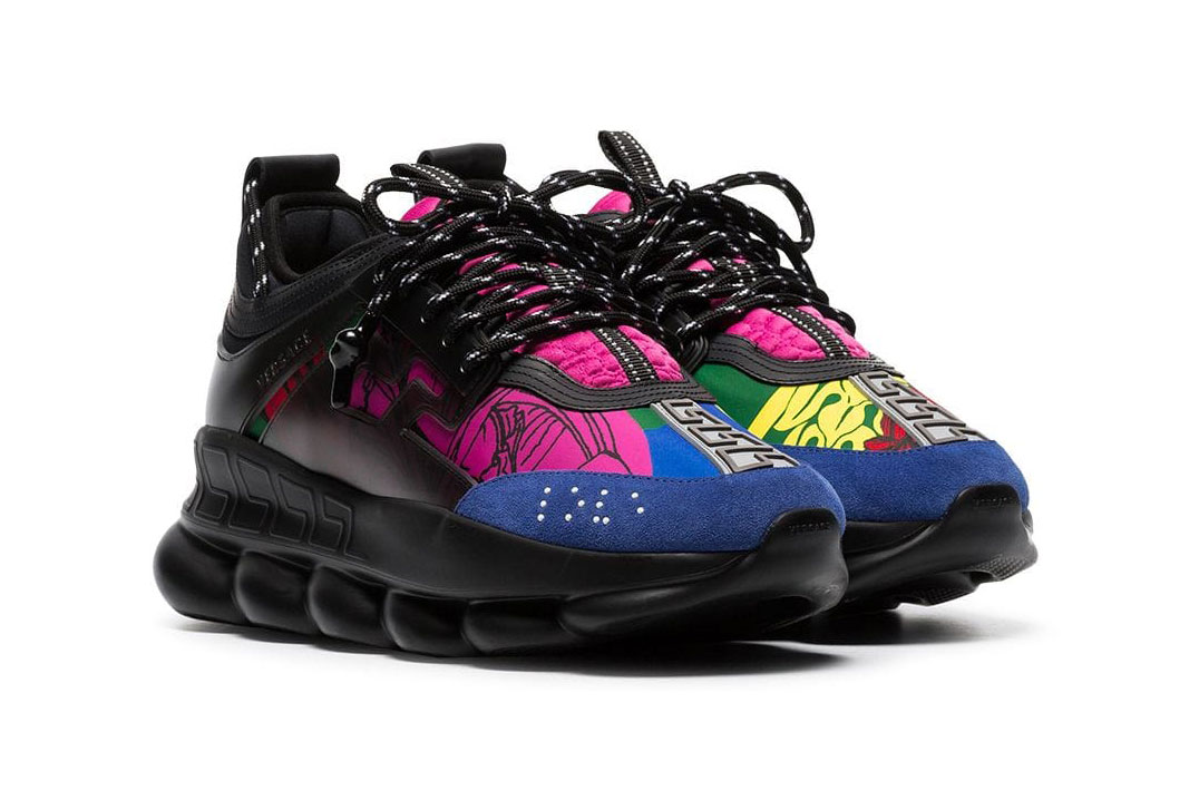 versace black and multicoloured chain reaction sneakers