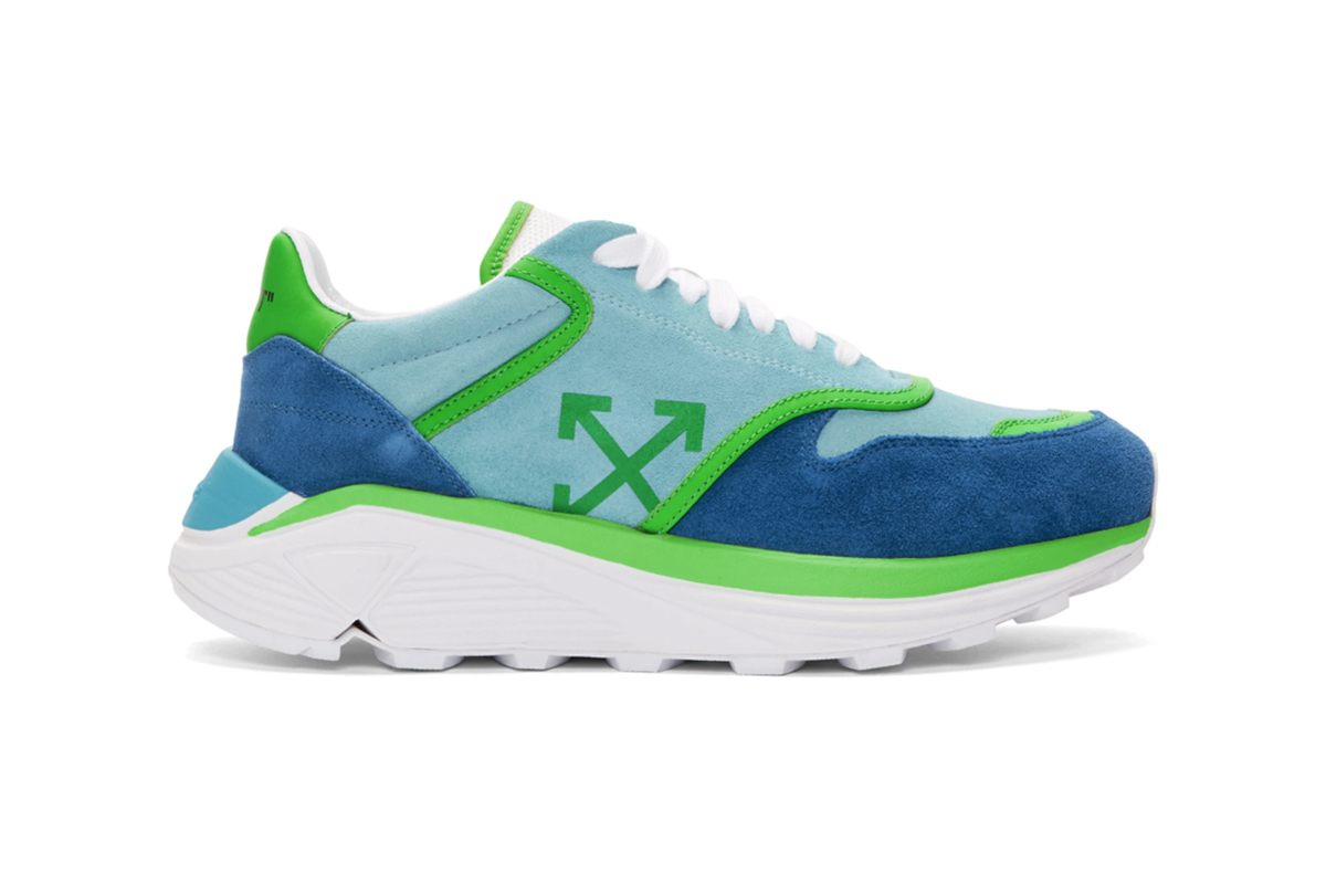 blue and green running shoes