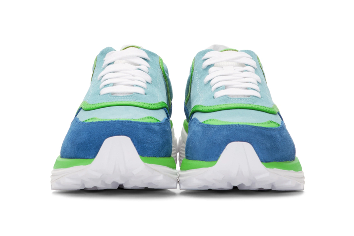 blue and green running shoes