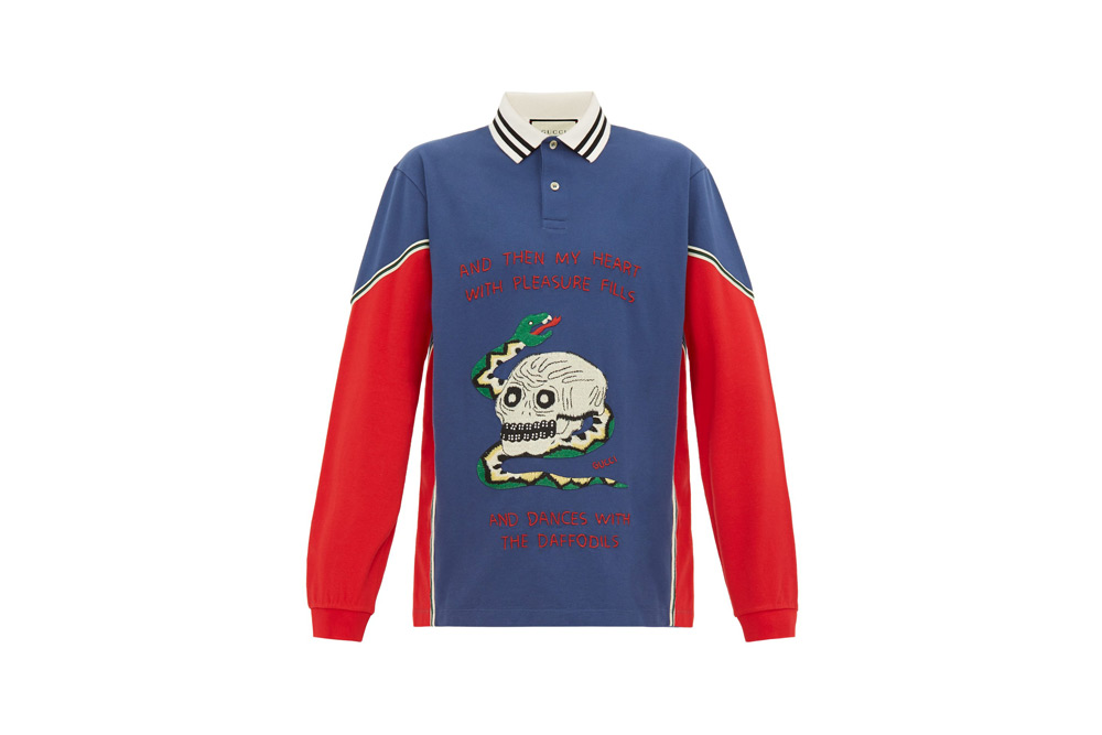 Gucci Skull and Snake-Appliqué Cotton Polo Shirt