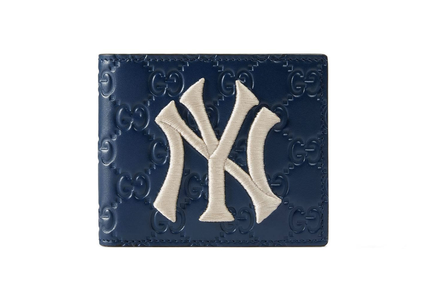 Gucci NY Yankees Patch Wallet Blue MLB Baseball Collaboration bi fold