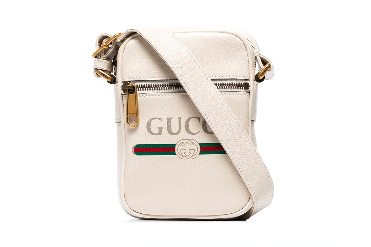 Gucci White Logo Print Leather Messenger Bag | HYPEBEAST