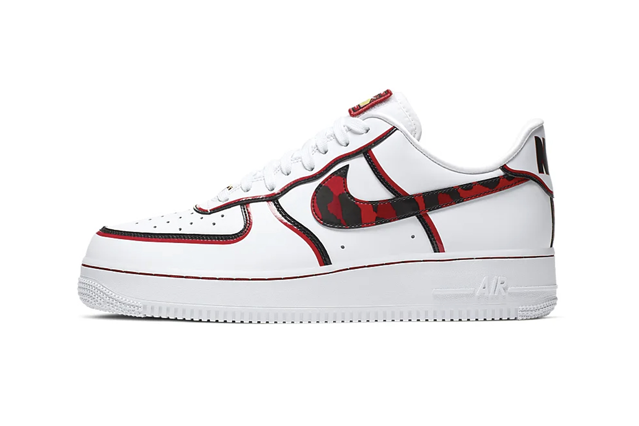 Nike Air Force 1 07 LV8 White University Red Dennis Rodman Basketball hair release style color leopard pattern black