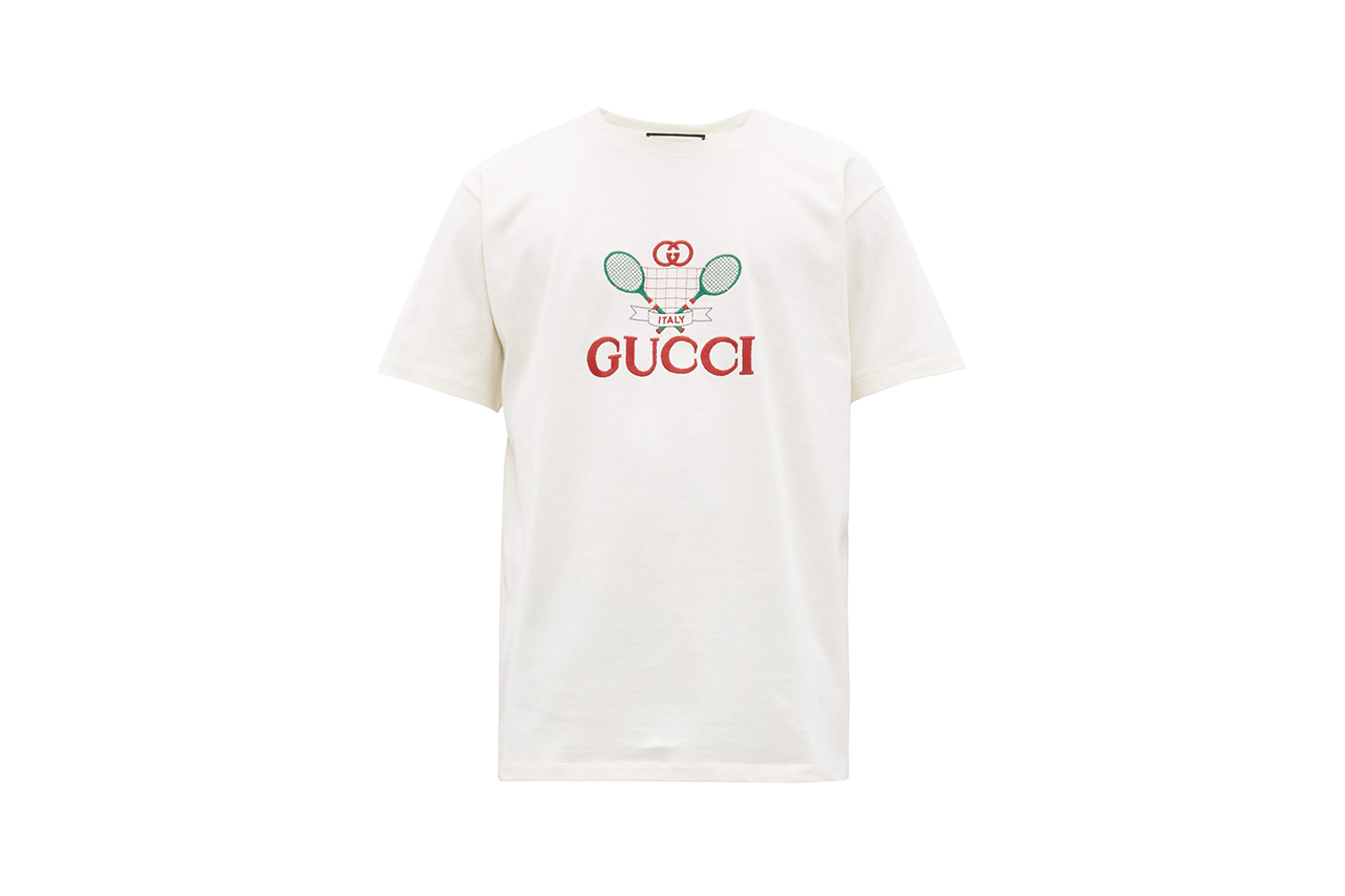 gucci t-shirt tee wimbledon tennis embroidery 524 dollars 400 pounds release information matchesfashion.com buy cop purchase order federer nadal williams