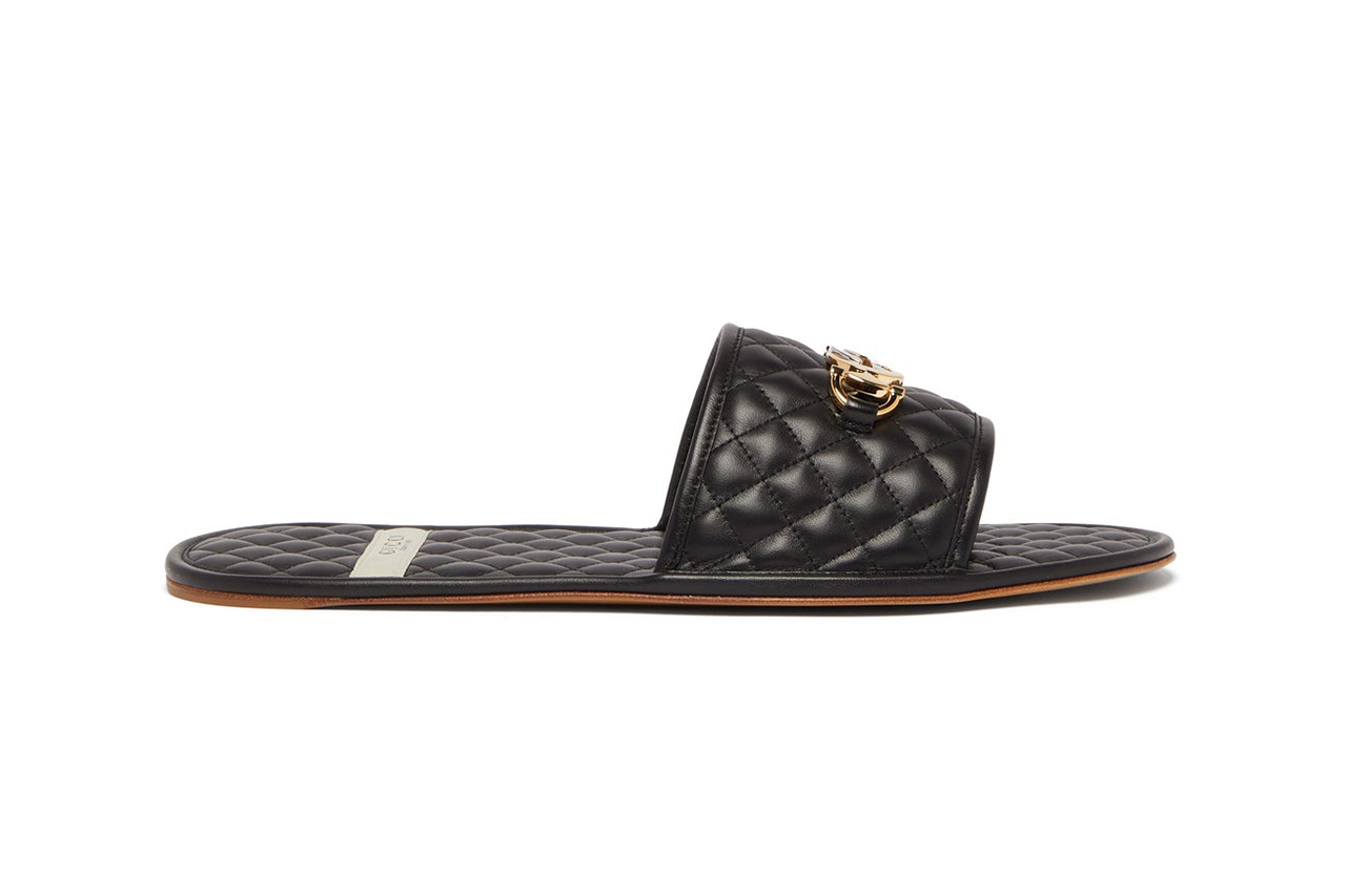Gucci GG-plaque quilted leather slippers black gold horsebit Italy Alessandro Michele Menswear Summer Slides High End Designer Silver Gold Tones Emblem Tan Rubber Sole