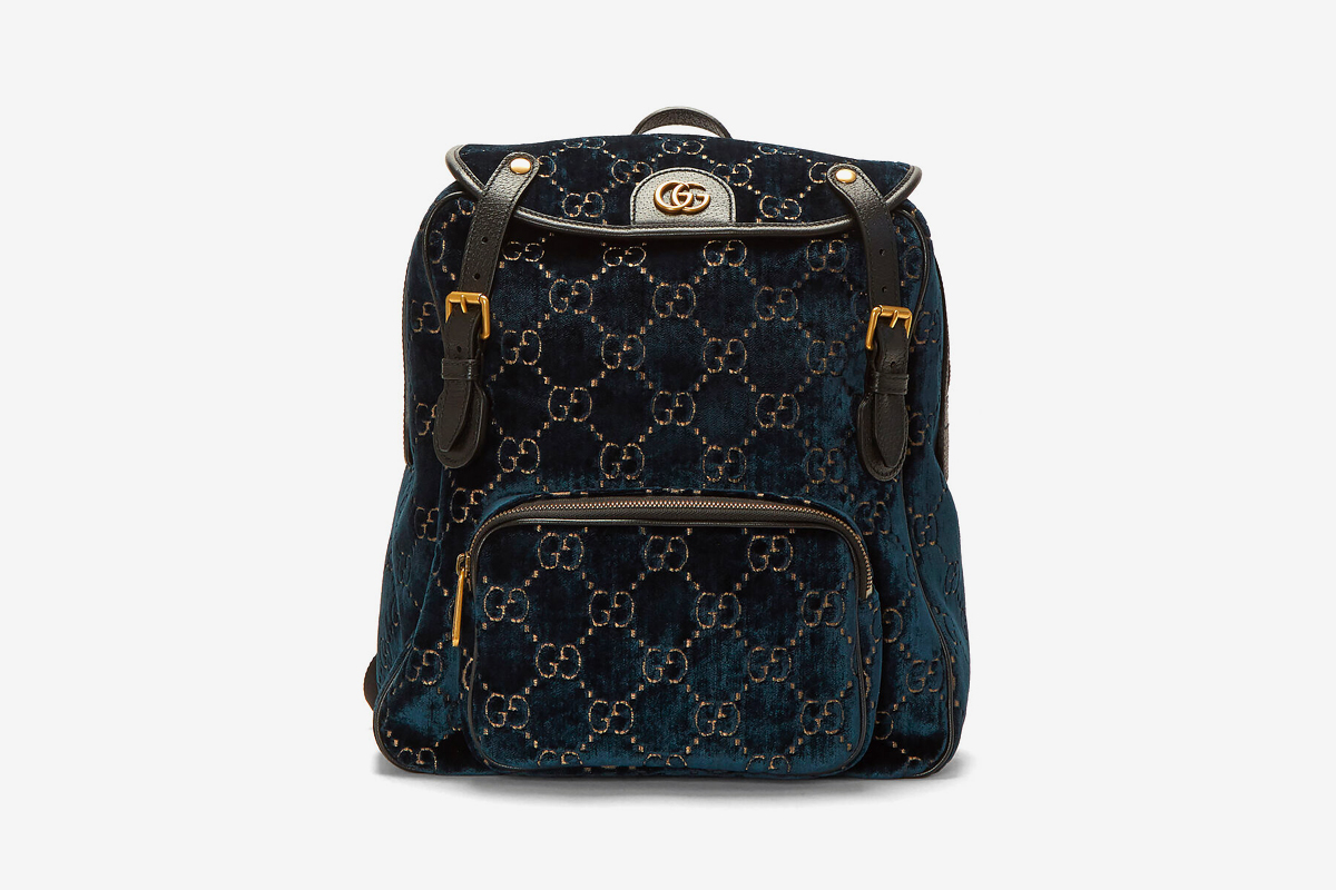 Gucci Monogram Blue Velvet Backpack 