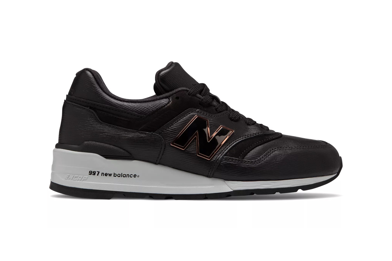 new balance made in us 997 leather black grey colorway metal n logo release 