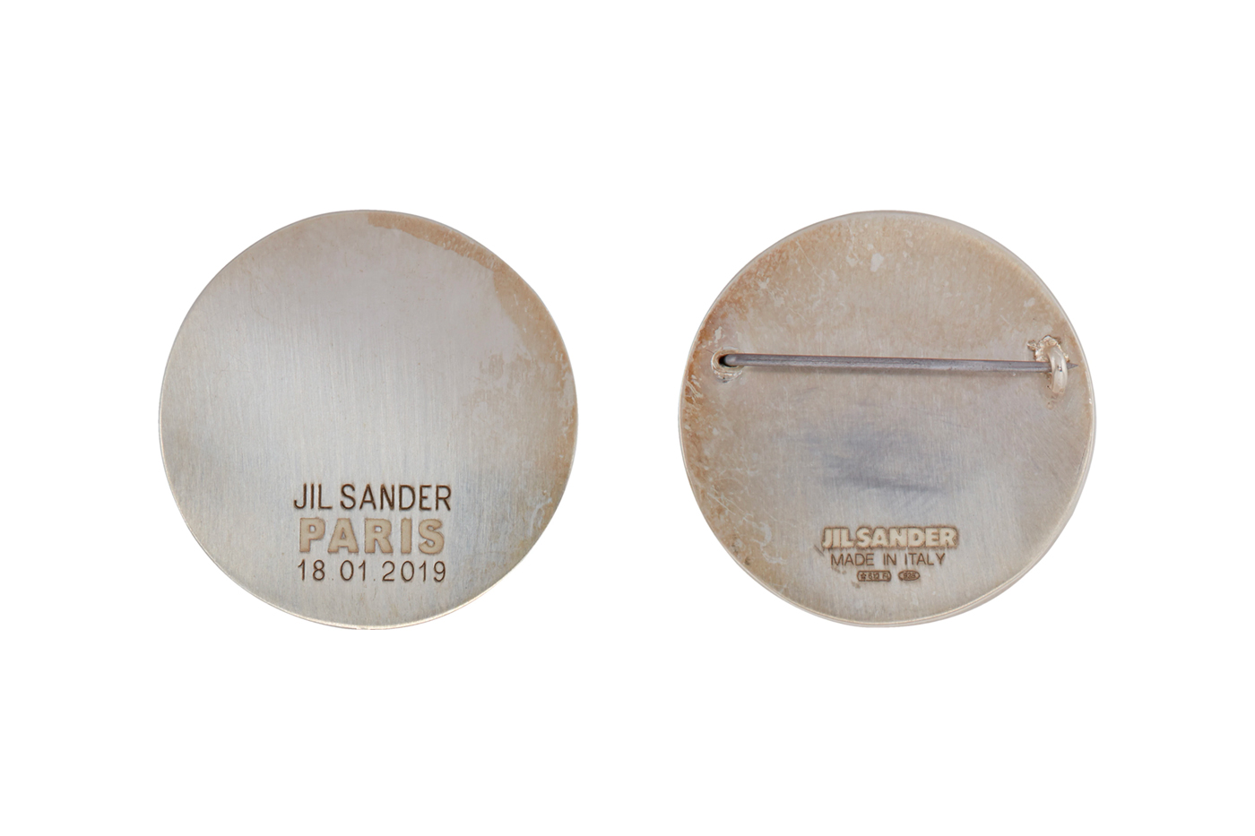 Jil Sander Silver Round Pin SSENSE Pins Accessories marble stone pins style fashion 