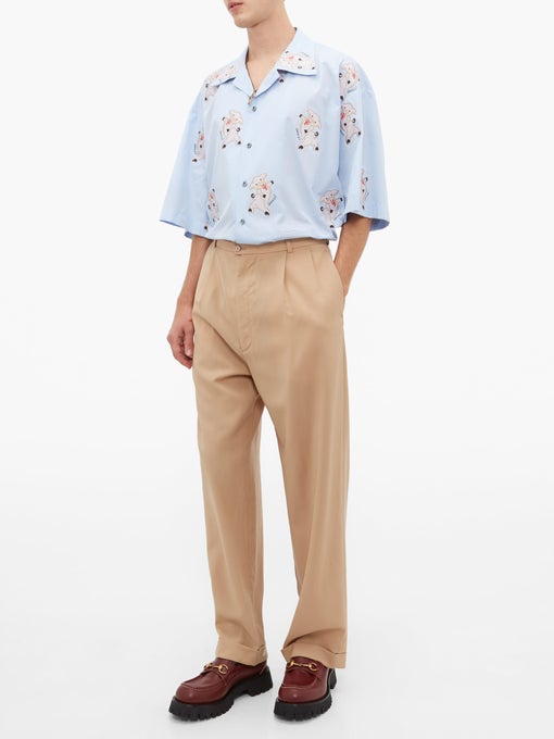 GUCCI Pig-embroidered Light Blue Cotton shirt, Drops