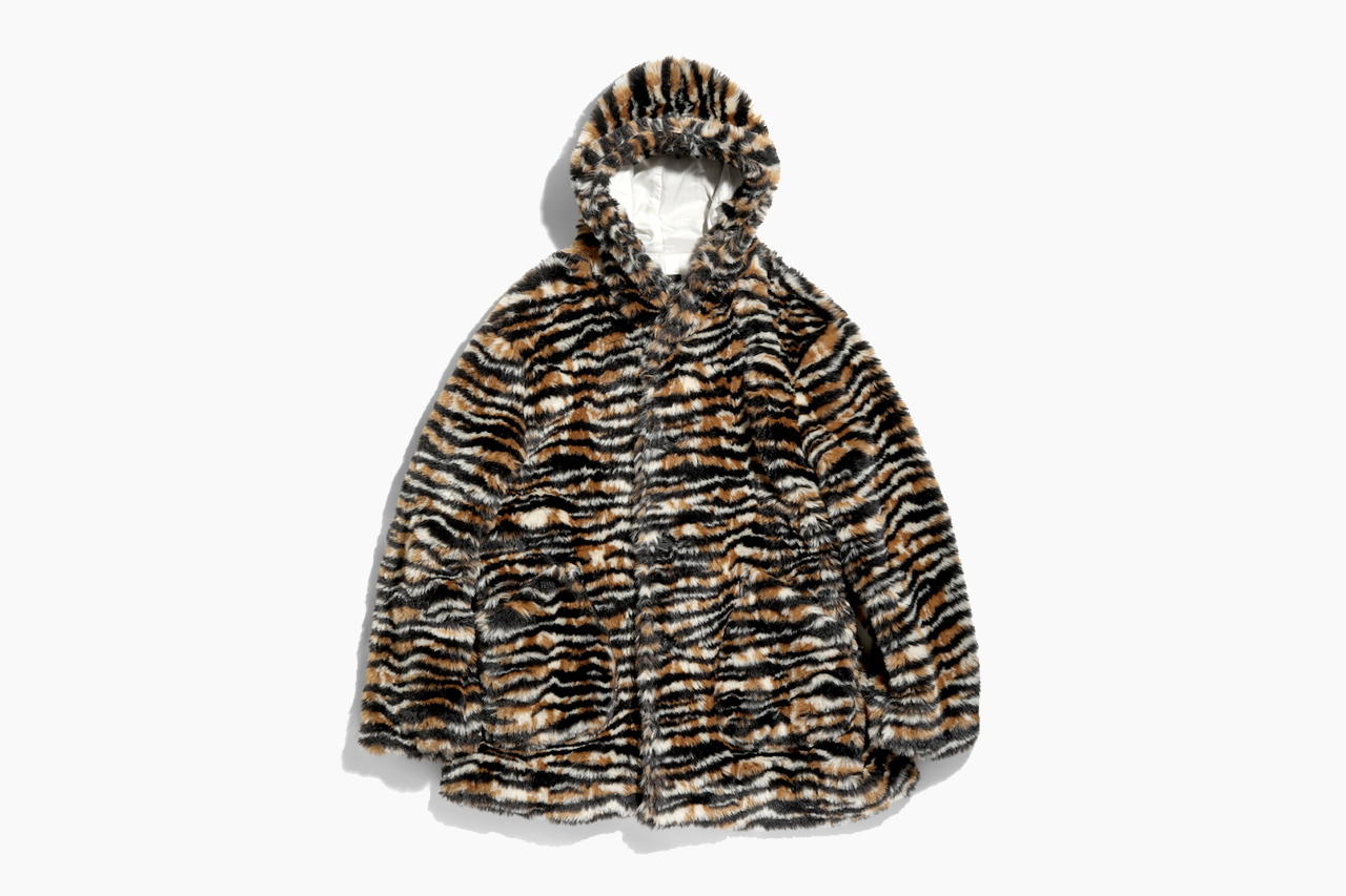 Needles Hooded Tiger Stripe Fur Coat
