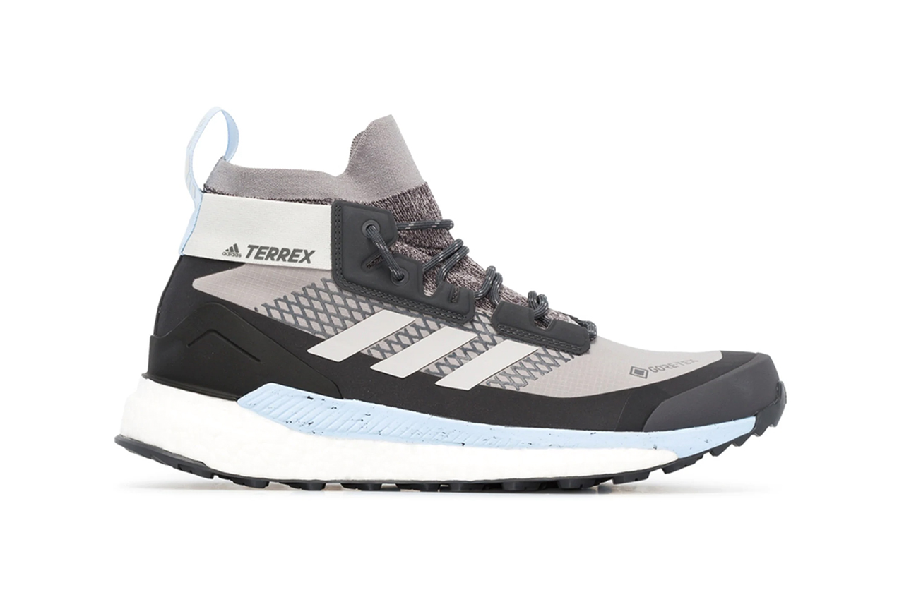 adidas terrex hiker gtx goretex sneakers grey black light blue colorway release waterproof primeknit sock upper boost midsole 