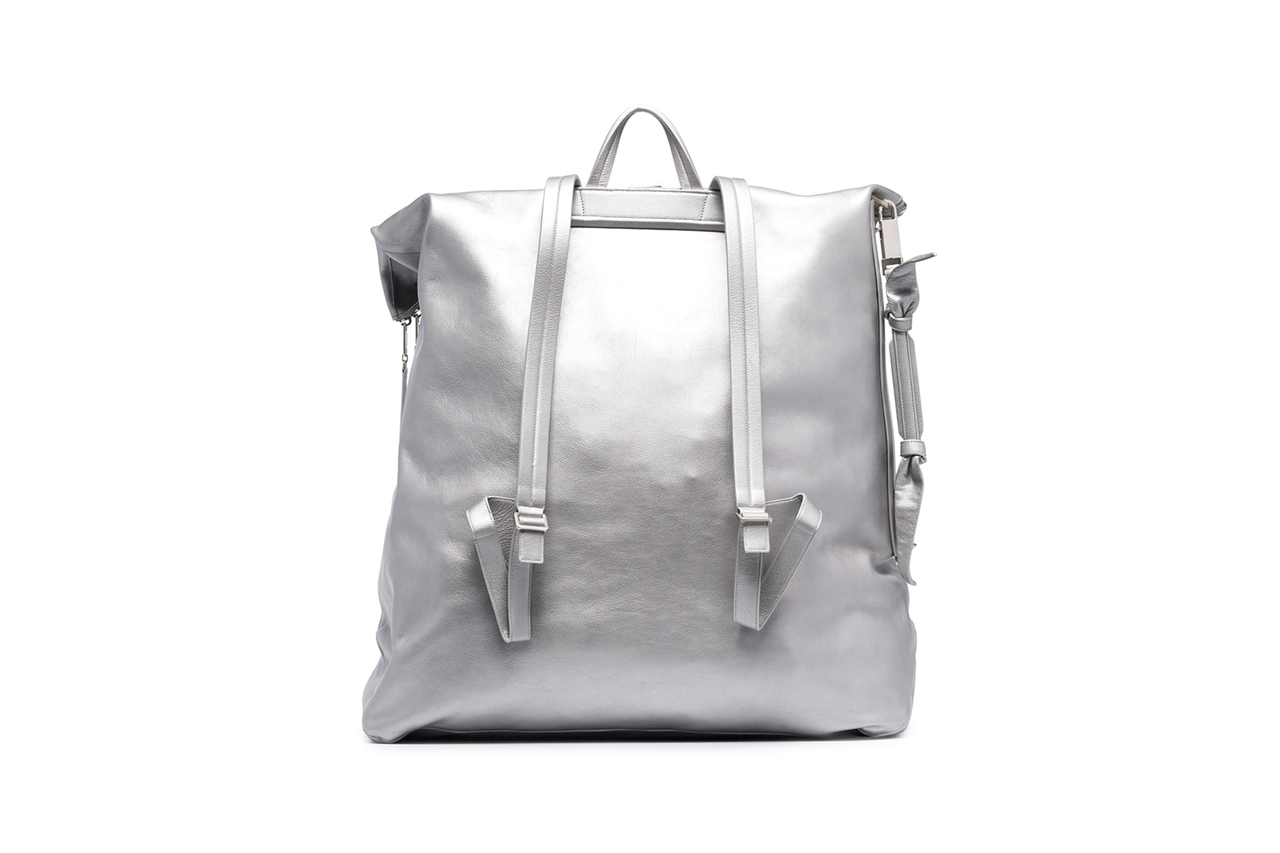Rick Owens Silver Oversized Leather Duffle Backpack