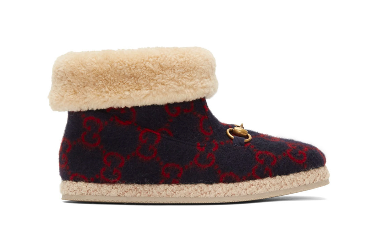 Gucci Navy Wool Fria Boots Release  GG Italian footwear boots shoes luxury wool sheep cozy warm winter monogram 