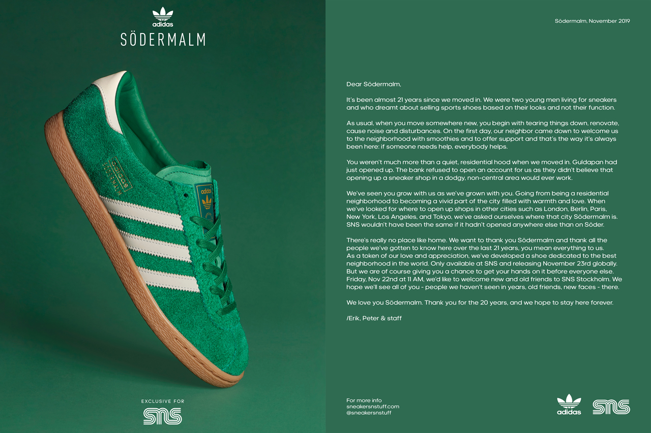 sneakersnstuff sns adidas originals stadt Sodermalm Fu9099 bold green footwear white gum 3 21st 21 years anniversary release date info photos price