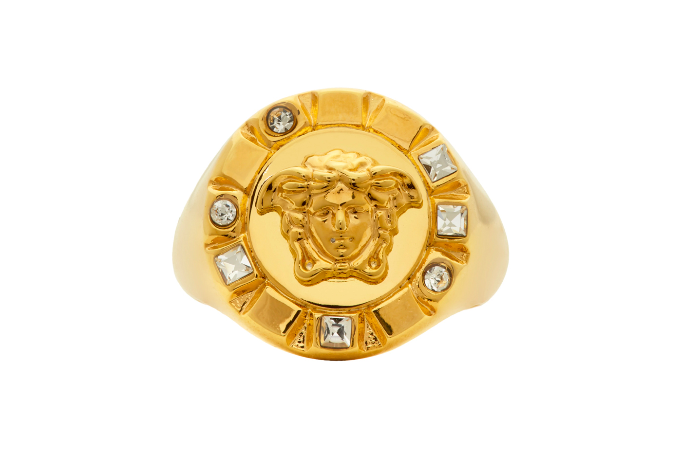 Versace Gold Palazzo Crystal Medusa Round Ring Release Info Date Buy