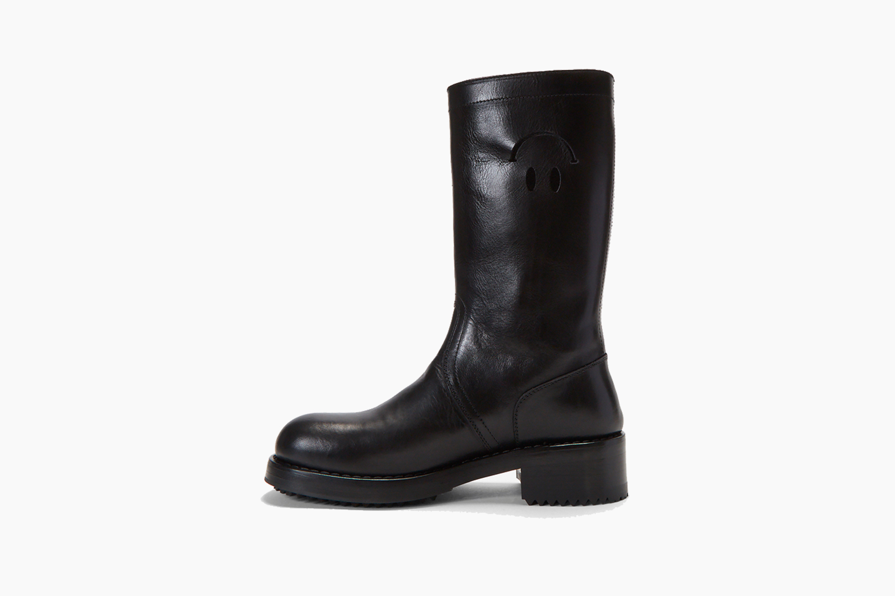 Raf Simons Cut-Out Smiley Face Leather Boots