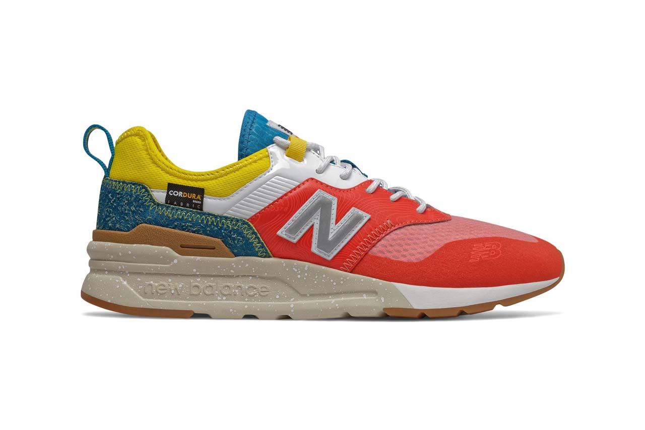 new balance 997h spring hike trail cordura neo flame with classic blue and yellow lightweight trail design hairy suede foxing 