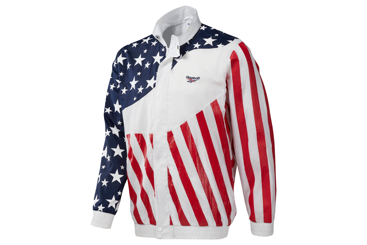red white and blue reebok shirt