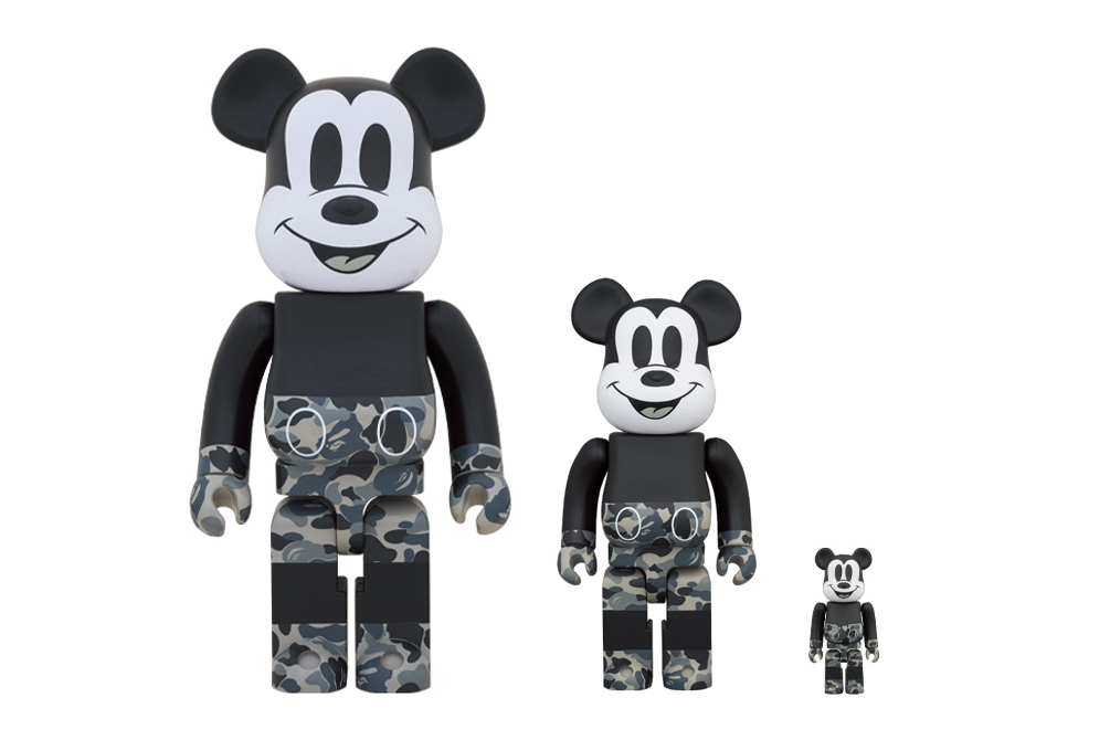 BAPE Medicom Toy Mickey Mouse BEARBRICK 100 400 monochromatic black white japanese toymaker company a bathing ape figures toys collectibles spring summer 2020 collection