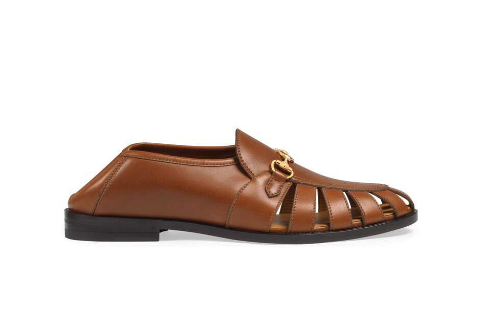 Gucci Brown Men's Loafer With Horsebit collapsible heel leather sandal tan uncle slide john cletta cletas cleta