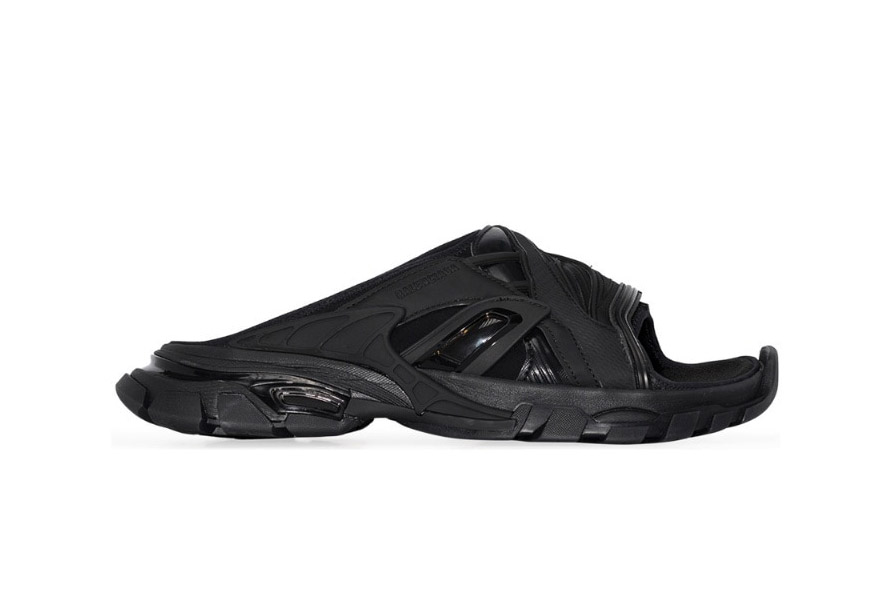Balenciaga Track Slides Sandal Release Info black leather slip-on 