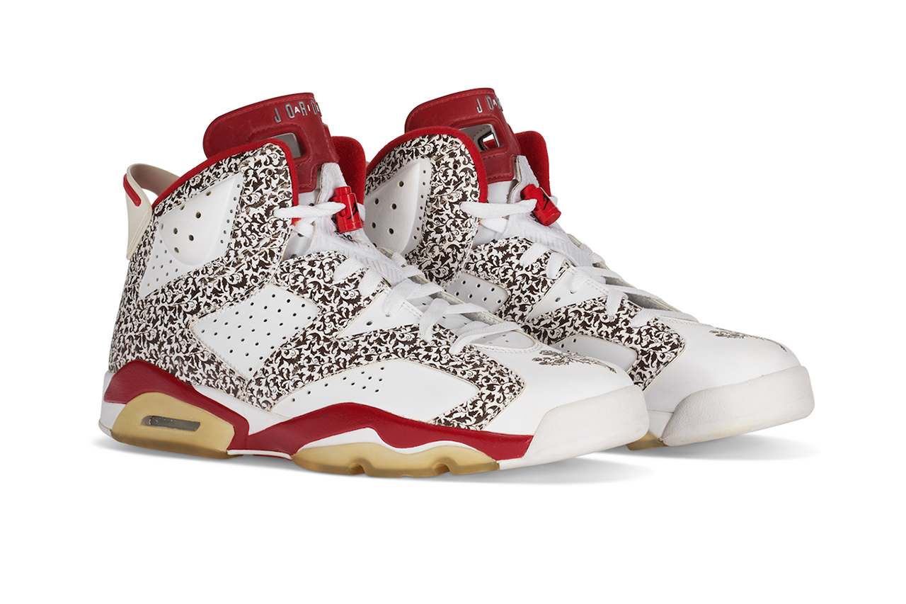 air jordan 6 donda west auction christie's kanye ye red white floral