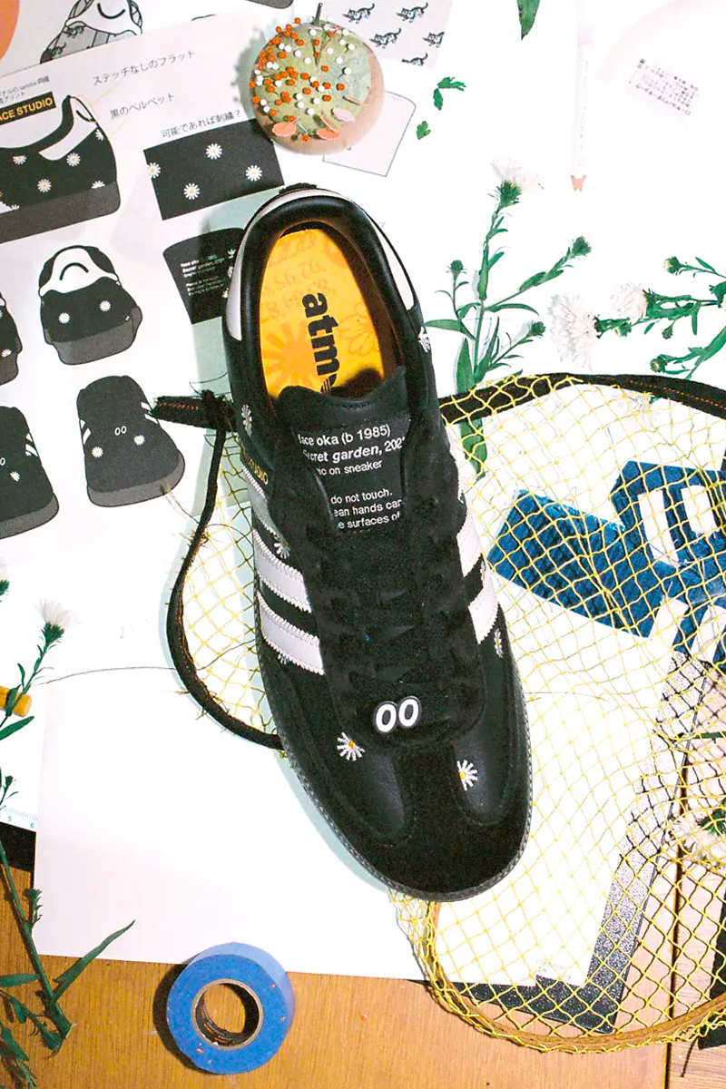 adidas originals samba atmos face collaboration sneakers black white flowers daisy release info date price