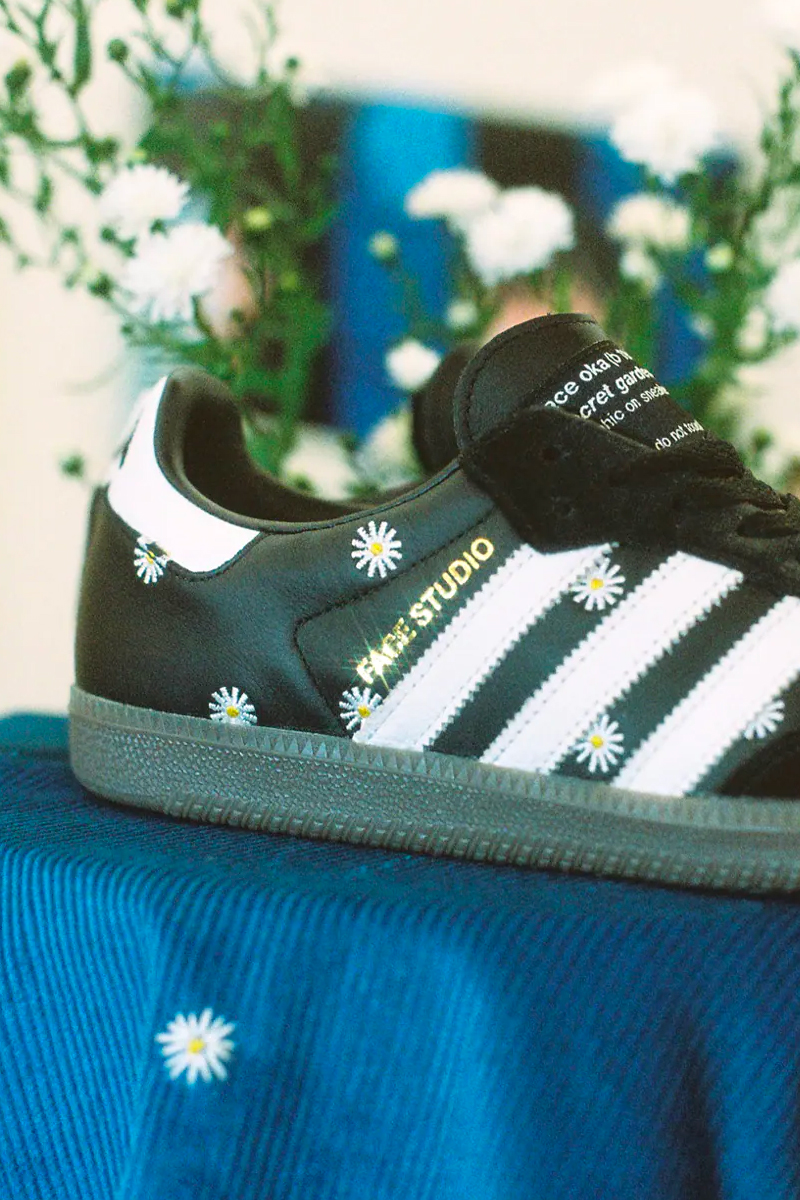 adidas originals samba atmos face collaboration sneakers black white flowers daisy release info date price