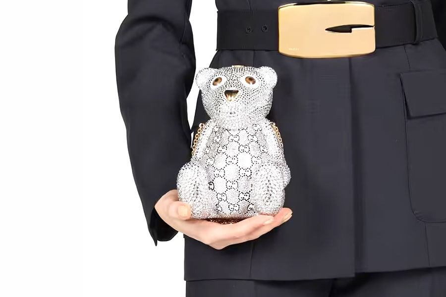 Gucci Teddy bear-shaped shoulder bag GG Brass Silver Crystal Rhinestoned Alessandro Michele £35,130 GBP Release Information