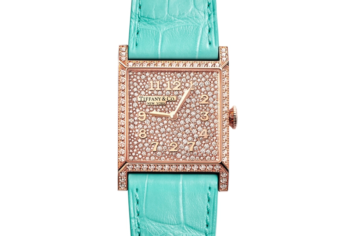 Tiffany & Co. Reveals Four New Limited-Edition Luxury Watches Union Square Limited Editions tiffany blue crocodile leather strap rose gold pave diamonds sapphire crystal casebacks limited to 100 pieces each 