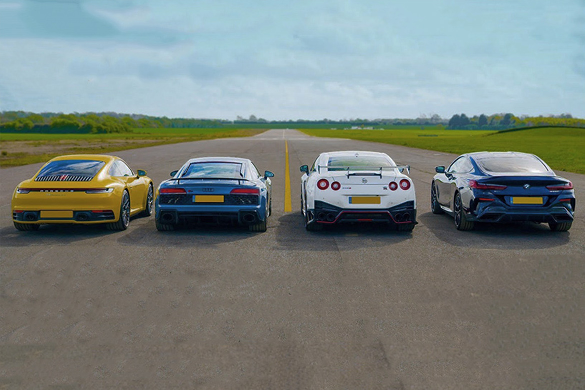 Porsche 911、Audi R8、Nissan GT-R Nismo 和 BMW M850i 终极 Drag Race 对决